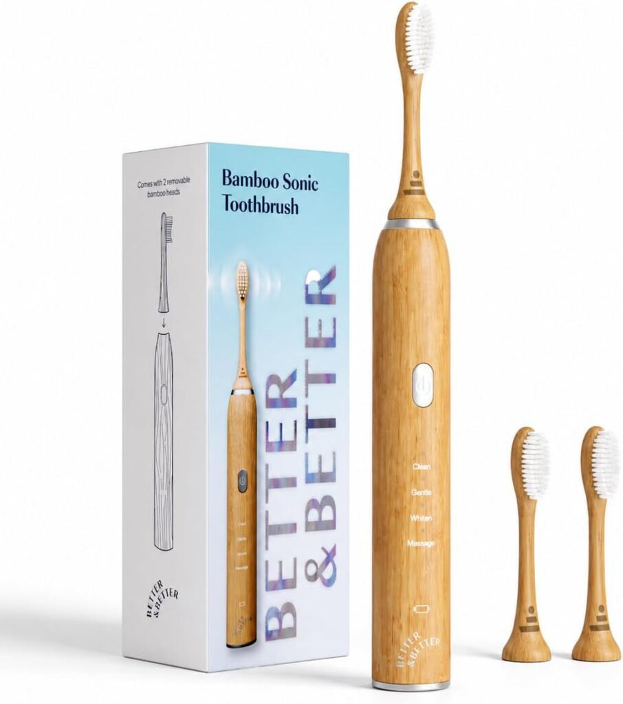 Bamboo Sonic Electric Toothbrush Plant-Based Bristles, No Microplastics | 4 Modes, 2-Min Timer | Rechargeable | Soft, Eco-Friendly | Safe for Braces & Sensitive Gums